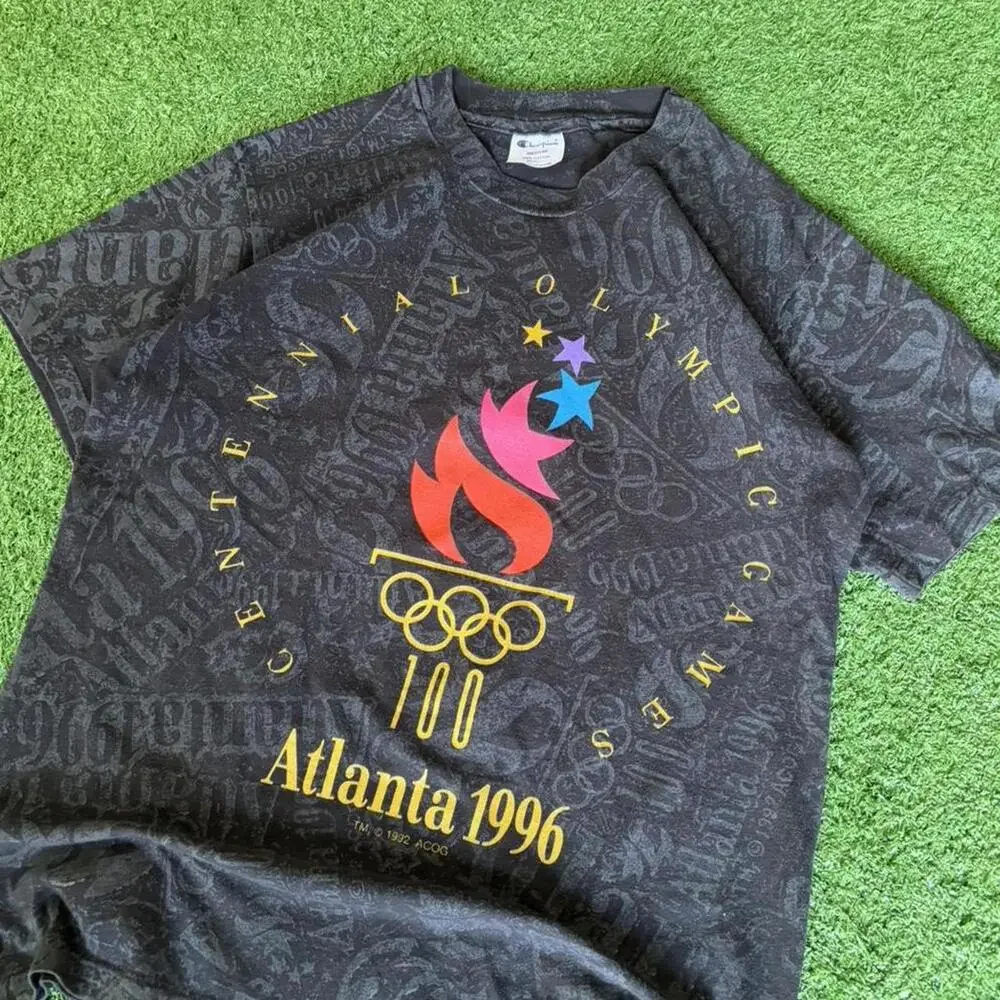 Vintage 1996 Atlanta Olympics Centennial Champion TShirt USA Made Medium 90s AOP - Picture 2 of 6
